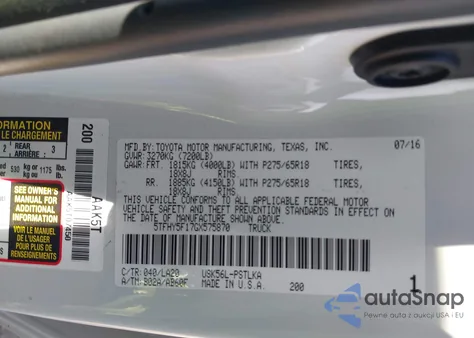 2016 Toyota Tundra Limited 5.7L V8 из США, поврежденный, VIN 5TFHY5F17GX575870